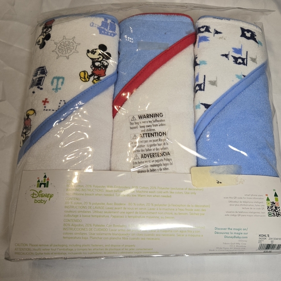 Disney Baby Mickey‎ Mouse Hooded Towels Set Of 3 - Picture 3 of 3